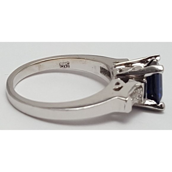 Unique 14K Solid White Gold Designer Sapphire & Baguette Diamond Ring - Size 5.5 - Picture 15 of 16
